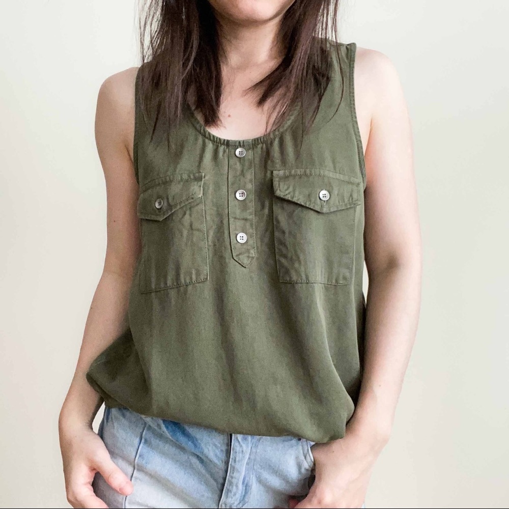 NWT 100% TENCEL pocket Henley tank top in Olive